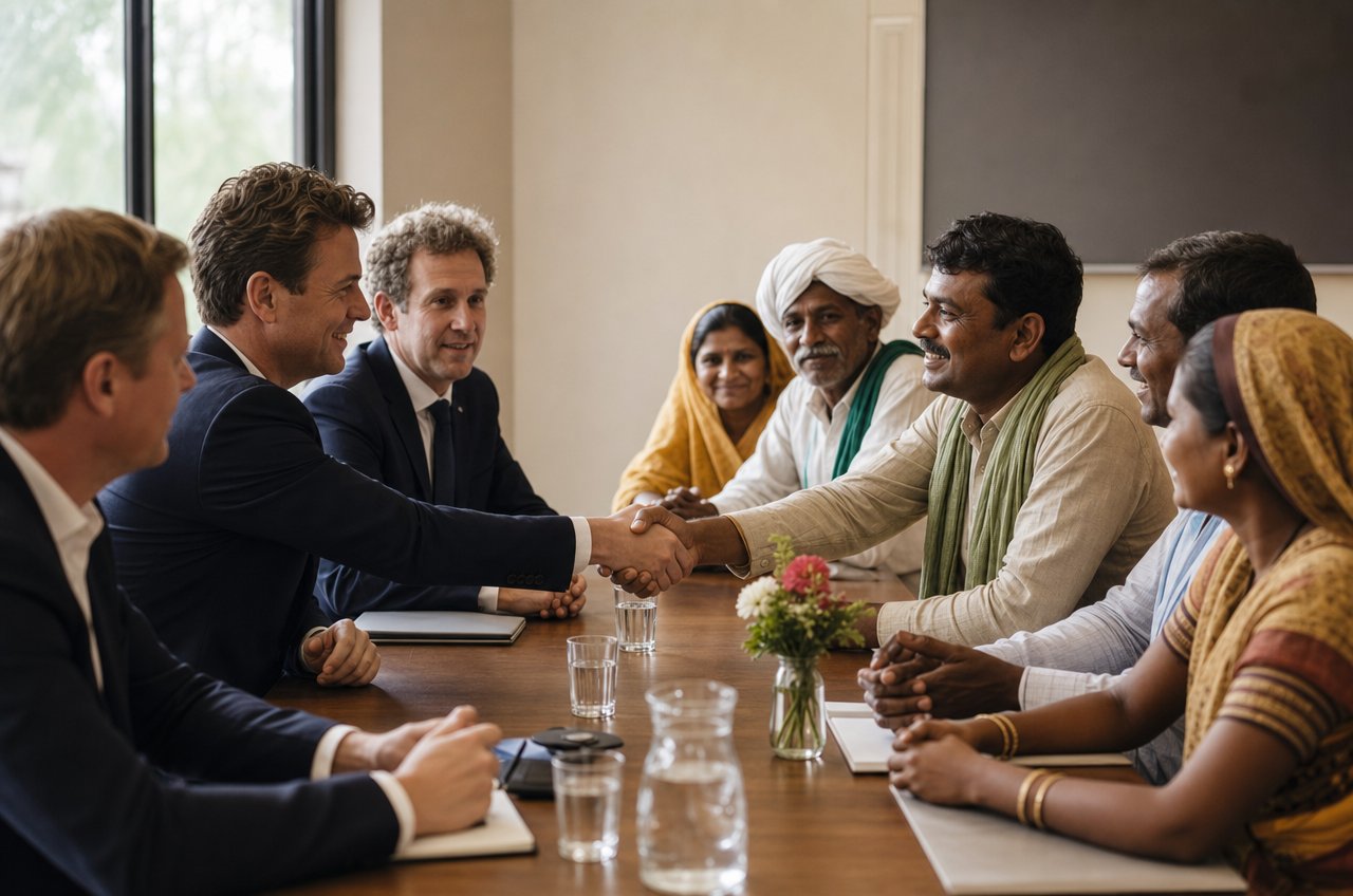 Ontmoeting tussen Nederlandse zaadveredelaars en Indiase vakbondsvertegenwoordigers