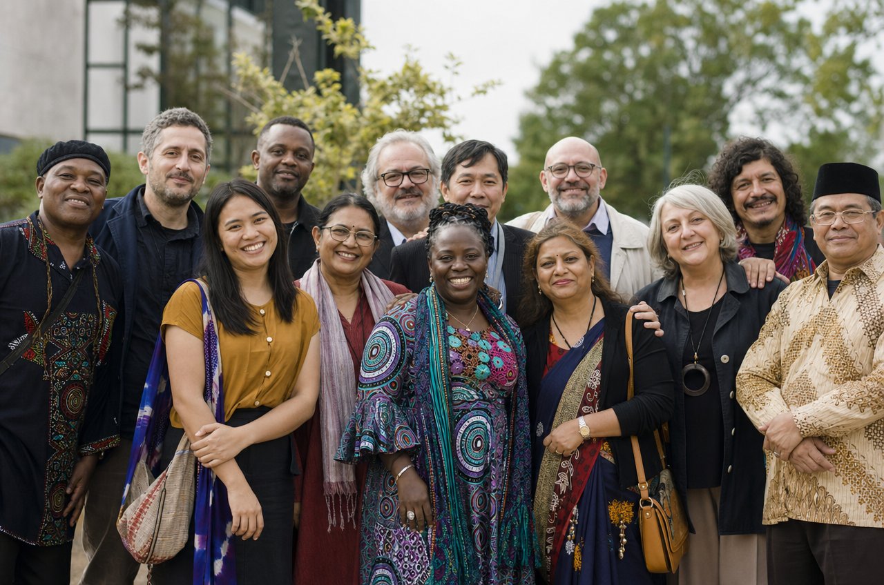 Internationale arbeidssolidariteitsconferentie met meerdere deelnemers
