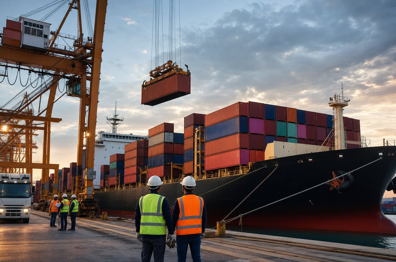 Containerschip in een haven als symbool van mondiale toeleveringsketens