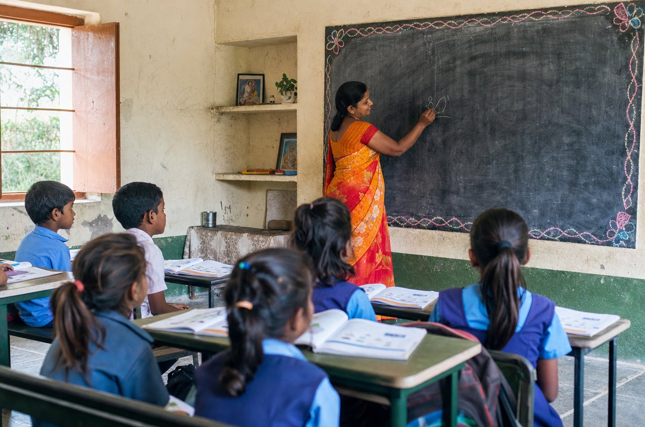 Kinderen in een klaslokaal in India als alternatief voor kinderarbeid