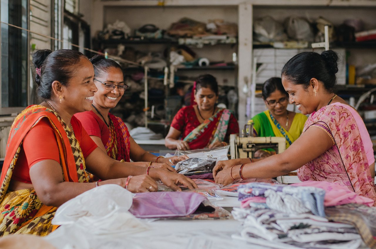 Indiase vrouwen werken samen in een coöperatief in Gujarat