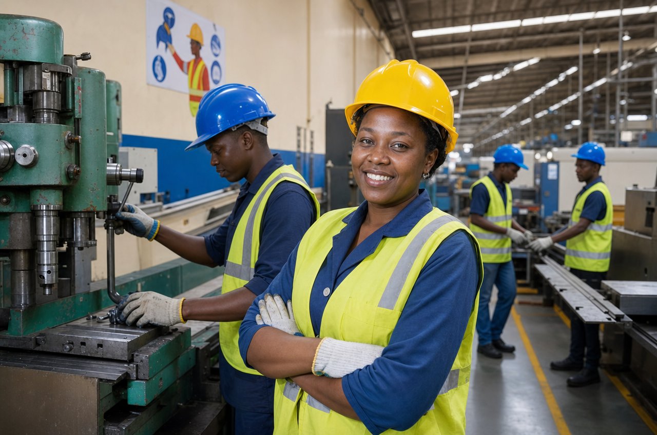 Tanzaniaanse fabriekswerkers in een veilige werkomgeving